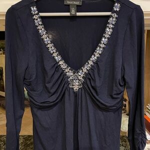 💠White House|Black Market navy top size M with pretty bling and good stretch!